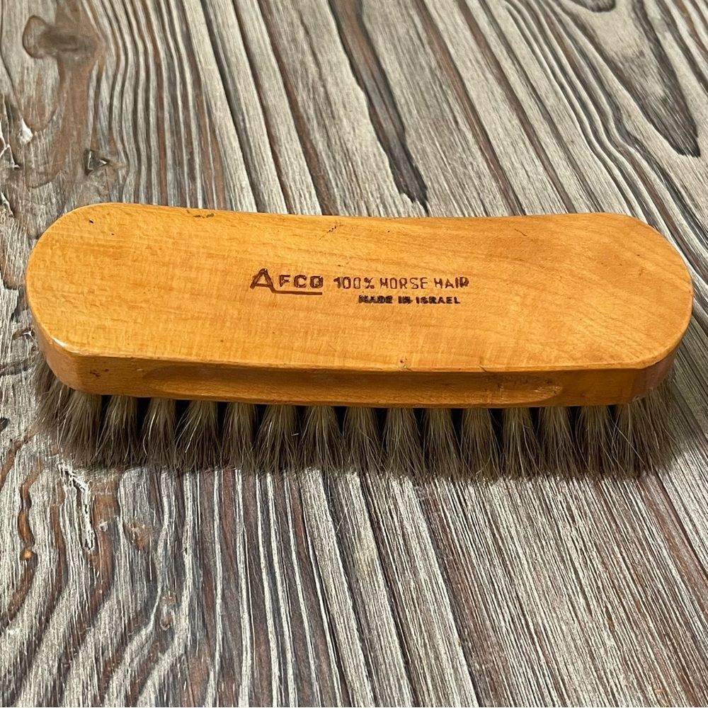 Vintage AFCO 100% Horse Hair Shoe Brush Soft Bristles Wood Handle Polish Buff
